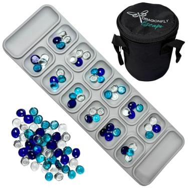 Imagem de Dragonfly Escape Travel Mancala Game Set – Flexible Silicone Roll-Up Board, 50 Stones & Zippered Canvas Bag – Portable Strategy Game for Adults & Teens (Light Grey)