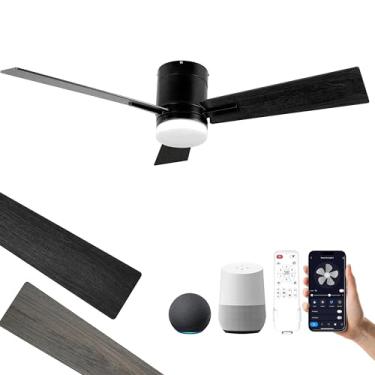Imagem de BAYSQUIRREL Ventiladores de teto de 132 cm de montagem embutida com luz, ventilador de teto inteligente de baixo perfil com Alexa, ventilador de teto moderno com LED reversível DC regulável preto para
