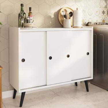 Imagem de Balcão de Cozinha com Trilhos Deslizantes para Portas de Correr Aparador para Sala De Tres Portas Deslizantes (Branco)