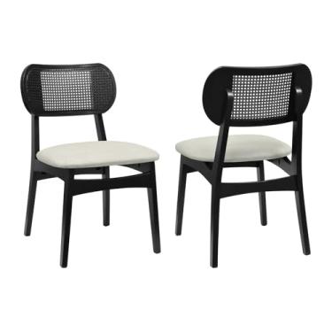 Imagem de Kit 2 Cadeiras Organik Encosto Anatômico com Telinha - Preto - Assento Estof. Linho Bege Mescla Impermeável