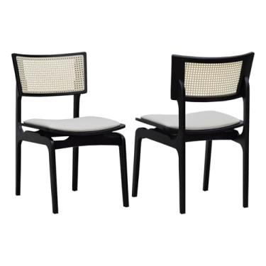 Imagem de Kit 2 Cadeiras Apollo Madeira Maciça Encosto Telinha Assento Anatômico - Preto - Estofado Corano Bege