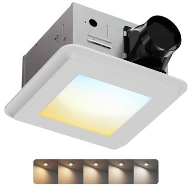 Imagem de JULLISON Exaustor de banheiro com combinação de luz: 110-130CFM ajustável, suporte de teto 30W ventilador de banheiro 2 em 1 com luz LED para casa, 120V, 1000LM, selecionável 5CCT, regulável e molhado