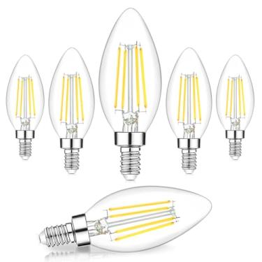Imagem de Lâmpadas de LED E12 reguláveis para candelabro equivalente a 60 W, luz branca 5000 K, base de vela B11 de 600 lúmens, lâmpadas vintage de filamento de LED C35, vidro transparente para lustre