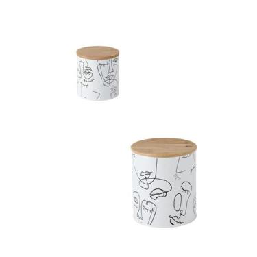 Imagem de Kit 2 lata porta condimento alimento tampa em bambu 900ml / 2l branco 