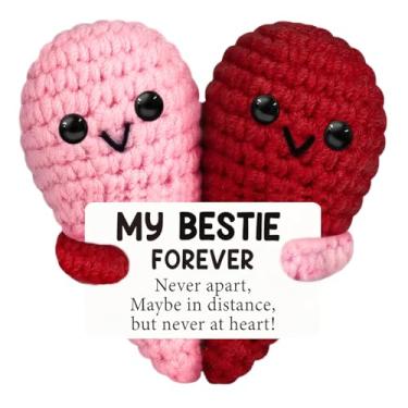Imagem de Lotsduoler Bestie Gifts Best Friend Birthday Gifts for Women, Friendship Emotional Support Positive Crochet Heart Love Gift Handmade Knitted Heart with Card