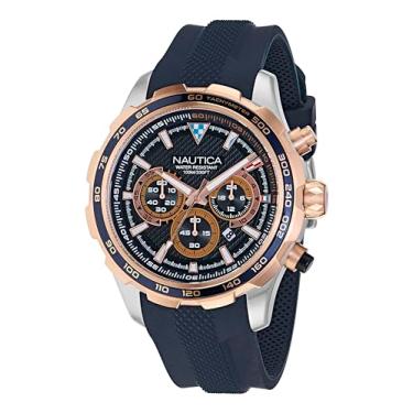 Imagem de Nautica Relógio masculino NAPNSF304 NST Chrono com pulseira de silicone azul, Azul