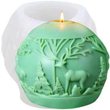 Imagem de XIAOSHUI Molde de vela de bola de Natal para árvore de Natal, moldes de fundição de resina de silicone para fazer velas de aromaterapia, velas de argila de polímero de gesso, decoração de casa