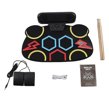 Imagem de Configuração eletrônica de tambor rollo up tambor 9 almofadas de prática recarregável portátil duplo alto -falante bluetooth para crianças adultos iniciantes silicone plástico