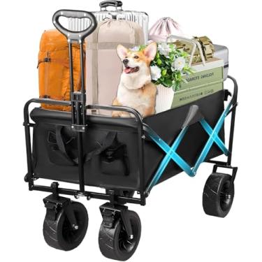 Imagem de Carrinho De Carga Dobrável Multiuso Portátil - Preto, 150kg De Capacidade – Carrinho de Feira, Carga, Ferramentas, Praia, Mão e Pet, Malas, Viagens, Camping, Transporte, Festas