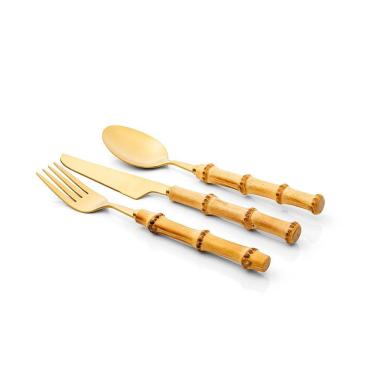 Imagem de Conjunto De Talheres Copa E Cia 12 Peças Garbo Bamboo Gold