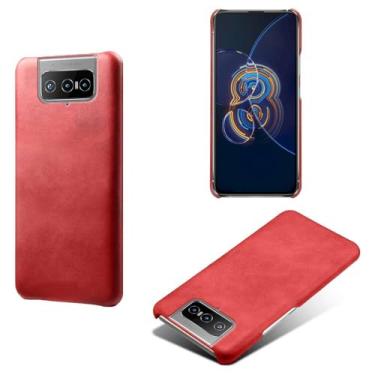 Imagem de Capa para Asus ZenFone 8 Filip,Proteção contra quedas,Casca de volta de cor sólida simples,Design de couro de imitação de plástico-Red