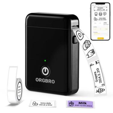 Imagem de Label Maker ORGBRO X1 Bluetooth portátil com fita preta