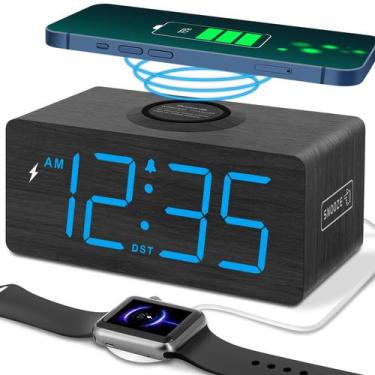 Imagem de Despertador DreamSky Wooden com carregador sem fio 10W