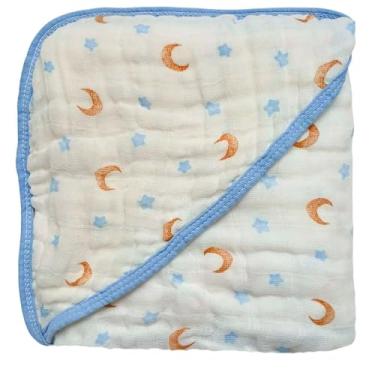Imagem de Toalha de Banho para Bebe Enxoval tecido fralda com Capuz 100% Algodão Recém Nascido (Estrela Azul)