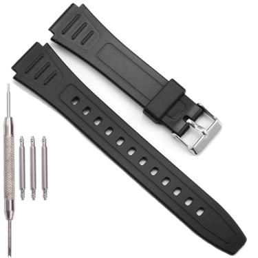 Imagem de Pulseira de substituição de resina W800HG compatível com Casio W-800H F108WH AE1200WH A158WA Series Pulseira masculina de borracha à prova d'água (pulseira preta SteelBuckle)