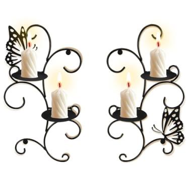 Imagem de OT-NVWOZR Conjunto de 2 arandelas de parede, arandelas de metal penduradas, decoração de parede para velas, suporte de vela montado na parede para sala de estar, quarto, sala de jantar, decoração de
