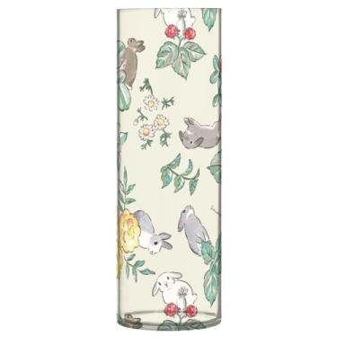 Imagem de Bolaz Vaso de flores 10 cm L x 30 cm A vasos cilíndricos para centros de mesa, decoração de escritório, recipiente de armazenamento - coelho e amarelo floral