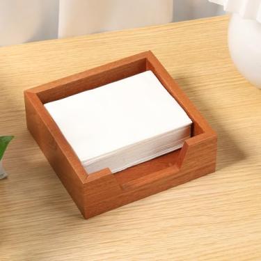 Imagem de Suporte de guardanapo de madeira para mesa, dispensador de guardanapo de papel quadrado com grande abertura lateral, bandeja de guardanapo de madeira, bandeja de suporte de toalha de hóspede de