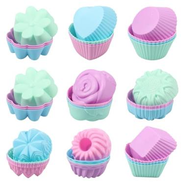 Imagem de FALESOUL 36 peças de copos de silicone para assar, copos empilháveis de donuts, 9 formas reutilizáveis para assar bagel, muffin, geleia e bolo