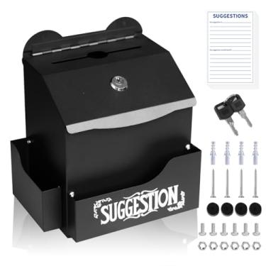 Imagem de Ydocabinit Caixa de sugestões de metal com letras de sugestões, montada na parede e mesa com suporte de caneta de bloqueio, cartões de sugestão, 50 peças para arrecadação de fundos, comentário, oração