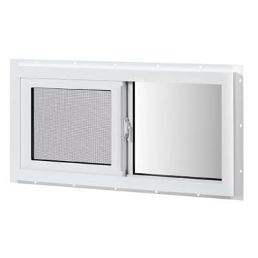 Imagem de COLORPAPA Janela de porão de vinil, 81.3 cm x 40.6 cm janela deslizante para destros com vidro temperado isolado de painel duplo e tela de malha de fibra de vidro para porão banheiro casa trailer