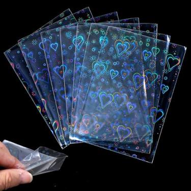 Imagem de Classicseali 100 peças de capas holográficas para cartões, capas de cartão fotográfico piscando, capas transparentes à prova d'água em forma de coração para cartões fotográficos mini Polaroid