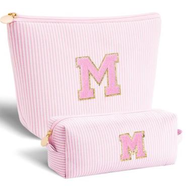 Imagem de Conjunto de bolsas de cosméticos que combina com rosa e iniciais perso