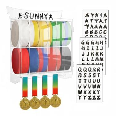 Imagem de Vicenpal Rack de exibição de cinto de karatê acrílico com 12 cintos com suporte para exibição de troféus e medalhas, suporte de cinto transparente para artes marciais Taekwondo com adesivos