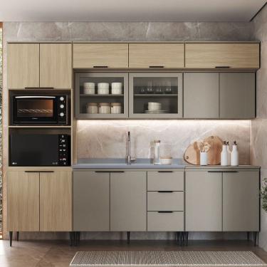 Imagem de Cozinha Completa Lavínia 15 Portas 3 Gavetas com Vidro Imperial/Fume - Jcarvalho