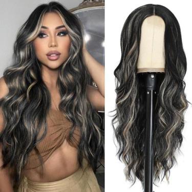 Imagem de Peruca NAYOO Long Wavy Black Mixed Loira Sintética 66 cm para mulheres