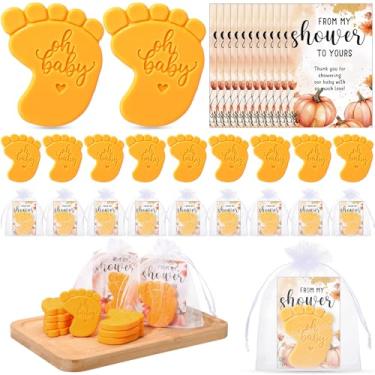 Imagem de Dimsile 50 conjuntos de sabonetes de chá de bebê para convidados – Mini sabonete perfumado feito à mão com cartões de agradecimento e bolsa de organza, presentes de festa para chá de batismo revelador