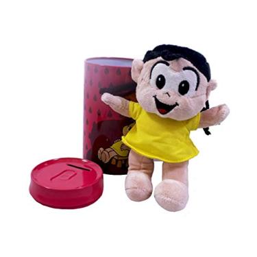 Imagem de Turma da Mônica Cofre Magali com Pelúcia, Metal Vermelho com Gotas, 25cm Altura, Boneca 18cm, Porta Moedas e Canetas, para Crianças Acima de 3 Anos