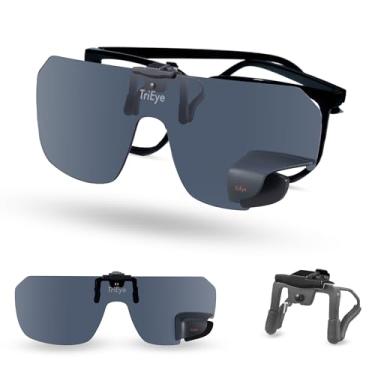 Imagem de TriEye Óculos de sol de encaixe sobre óculos de grau com espelho retrovisor – Lentes de ciclismo polarizadas ou transparentes 140 e 145 mm, Fumê polarizado, 145