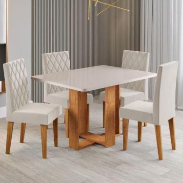 Imagem de Mesa de Jantar 4 Lugares Afrodite Mel/Blonde/Veludo Pastel - Viero Móv