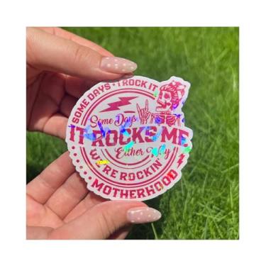 Imagem de BELISMIA Adesivo holográfico Some Days I Rock It, Some Days It Rocks Me, adesivo holográfico de esqueleto, adesivos brilhantes engraçados para maternidade, vinil assistente de água para laptop