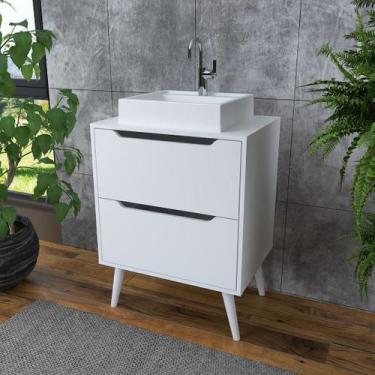 Imagem de Balcão Gabinete para Banheiro 60cm com 2 Gavetas MDP Branco Pés Retrô 