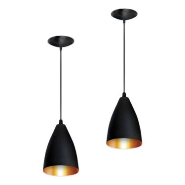 Imagem de Kit 2 Luminarias Lustres Pendentes Preto/cobre Bivolt JJB