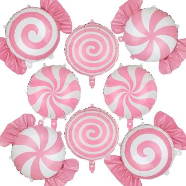 Imagem de Sweet Candy Balloon Xmas Christmas Set Swirl Lollipop Mylar Foil Balloons Candies Candyland Theme Halloween Birthday Party Decor Supplies 8 Pcs Pink