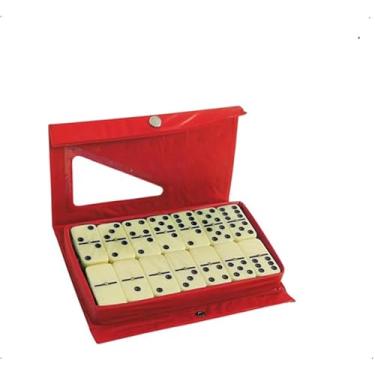 Imagem de Jogo Dominó Profissional De Osso Estojo com 28 Peças Grandes Cores Variadas