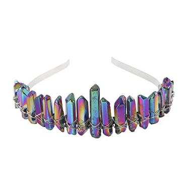 Imagem de Coroa de quartzo de cristal cru - Tiara de strass sereia coroa faixa de cabeça para mulheres noiva casamento festas cabelo argola, Multicor, One size