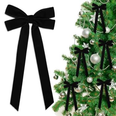 Imagem de 12 peças de enfeites de laço de veludo para árvore de Natal, 26 cm vintage rústico grande veludo longo enfeites de árvore de Natal, decoração de casa de Natal para guirlanda de embrulho de presente