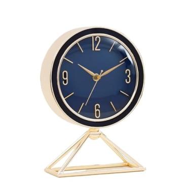 Imagem de Relógio de mesa luxuoso para sala de estar de metal, relógios de mesa, eletrônicos, modernos, silenciosos, decorativos, operados por bateria, design simples (azul)