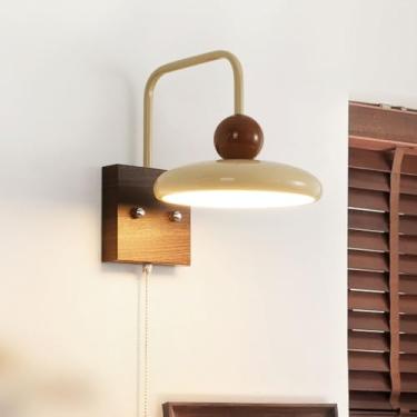 Imagem de Luminária de parede de leitura de cabeceira nórdica, moderna, em tom de nogueira, com LED, interruptor de corrente, abajur de acrílico, ajustável, 3000K/4000K/6000K, 24W, luminária de decora