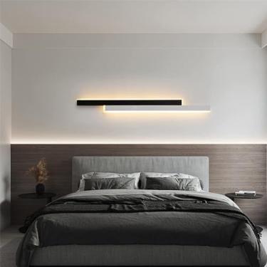 Imagem de Luminária de parede interna moderna regulável com controle remoto, linhas paralelas, design criativo, luminária de parede longa de metal minimalista, luminária de parede para sala de estar,