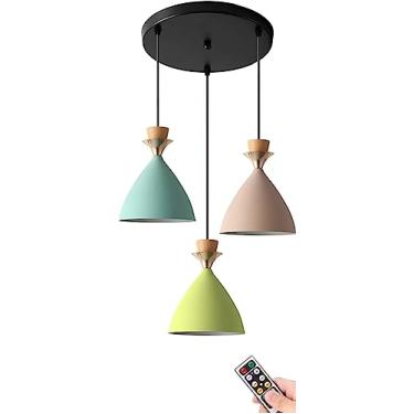Imagem de Luminária pendente moderna operada por bateria com controle remoto para ilha de cozinha, lustre verde suspenso no teto para casa de fazenda, quarto, bar, cafeteria e sala de jantar, pendente