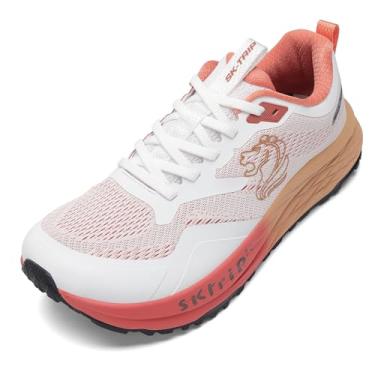 Imagem de SK·TRIP Tênis de corrida masculino Zero Drop – largo para homens, trilha, caminhada, treino, tênis fitness incluído, Branco laranja claro, 12.5 Wide