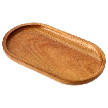 Imagem de XLIUAX Pequena bandeja de madeira de acácia, tábua oval de madeira natural, prato de charcutaria, bandeja de balcão de banheiro para festa, jantar, casamento, comida de frutas, aperitivos, 19 x 10 cm