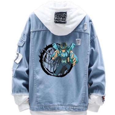 Imagem de Jaqueta jeans com impressão digital Saint Seiya Shiryu para homens