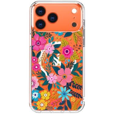 Imagem de ICEDIO Capa para iPhone XX Pro com protetor de tela – Compatível com carregamento sem fio, proteção aprimorada para câmera, capa transparente com design floral moderno para mulheres – Floração