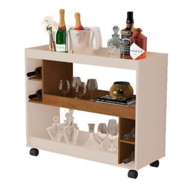 Imagem de Aparador Buffet Multiuso com Adega e Rodízio Cantinho do Café Sala Cozinha Recepção Decoração Retrô(Off White/Nature)